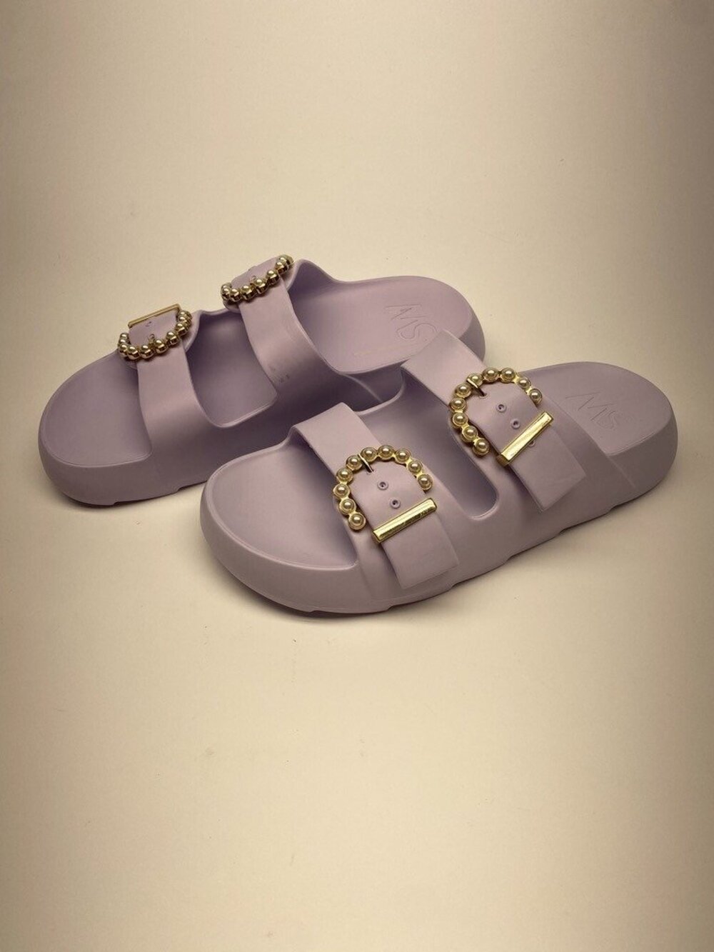 Stuart Weitzman Womens Imitation Pearl Buckle Purple Lilac Slide Sandal Sz 8